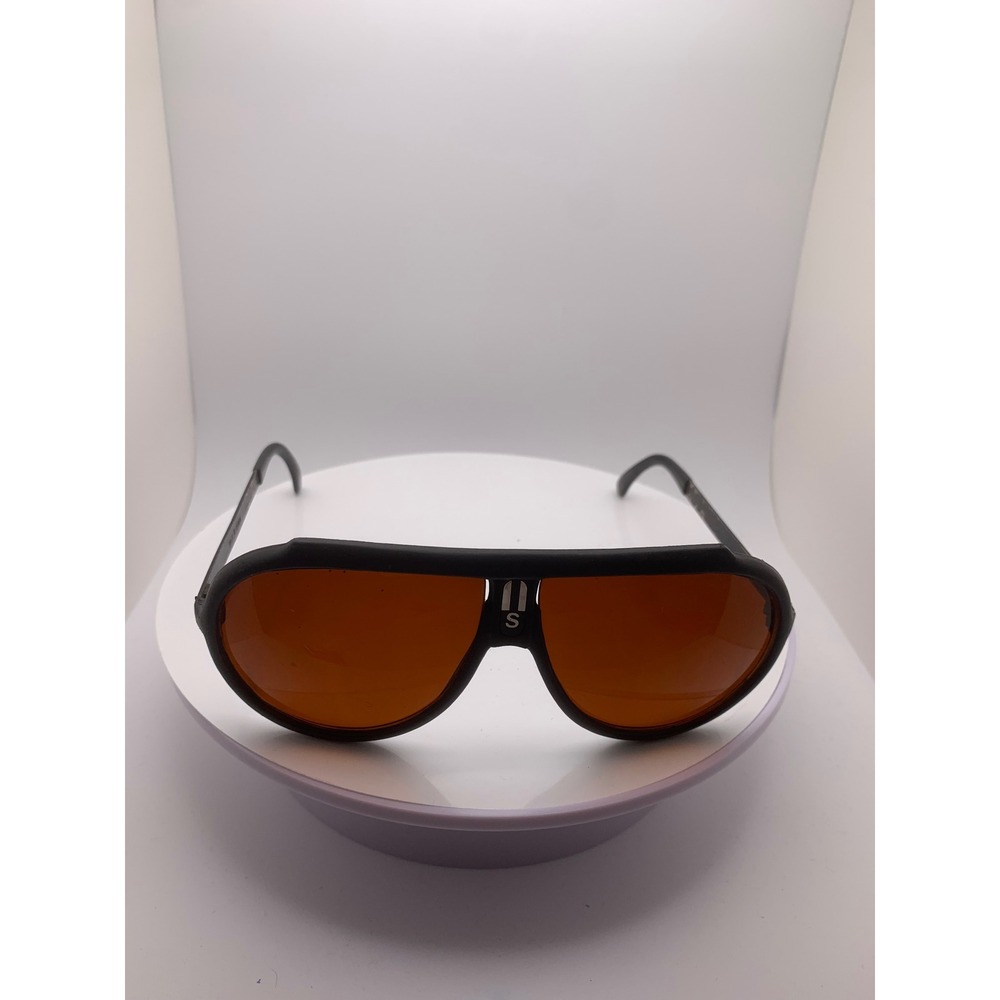 Sports Aviator Sunglasses Black Frame Amber Lens Unisex Retro Flat Top